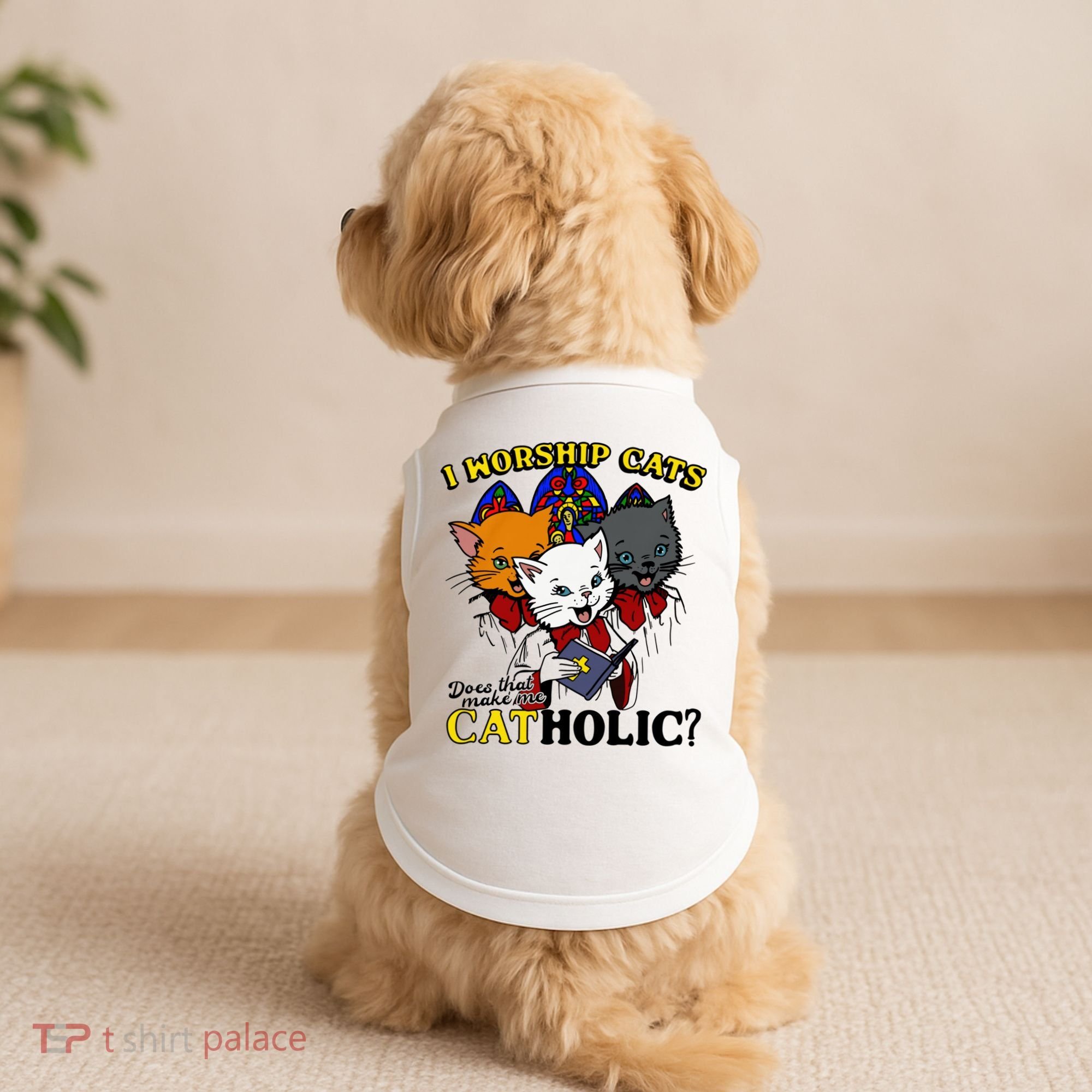 I Worship Cats Does That Make Me Catholic Funny Cat Lovers Doggie Tank
