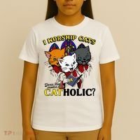 I Worship Cats Does That Make Me Catholic Funny Cat Lovers T-Shirt thumb 4
