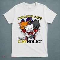 I Worship Cats Does That Make Me Catholic Funny Cat Lovers T-Shirt thumb 5