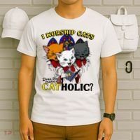 I Worship Cats Does That Make Me Catholic Funny Cat Lovers T-Shirt thumb 6
