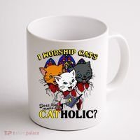 I Worship Cats Does That Make Me Catholic Funny Cat Lovers Coffee Mug thumb 1