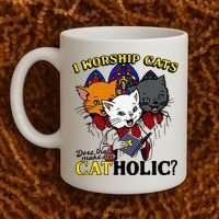 I Worship Cats Does That Make Me Catholic Funny Cat Lovers Coffee Mug thumb 2