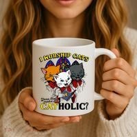 I Worship Cats Does That Make Me Catholic Funny Cat Lovers Coffee Mug thumb 3