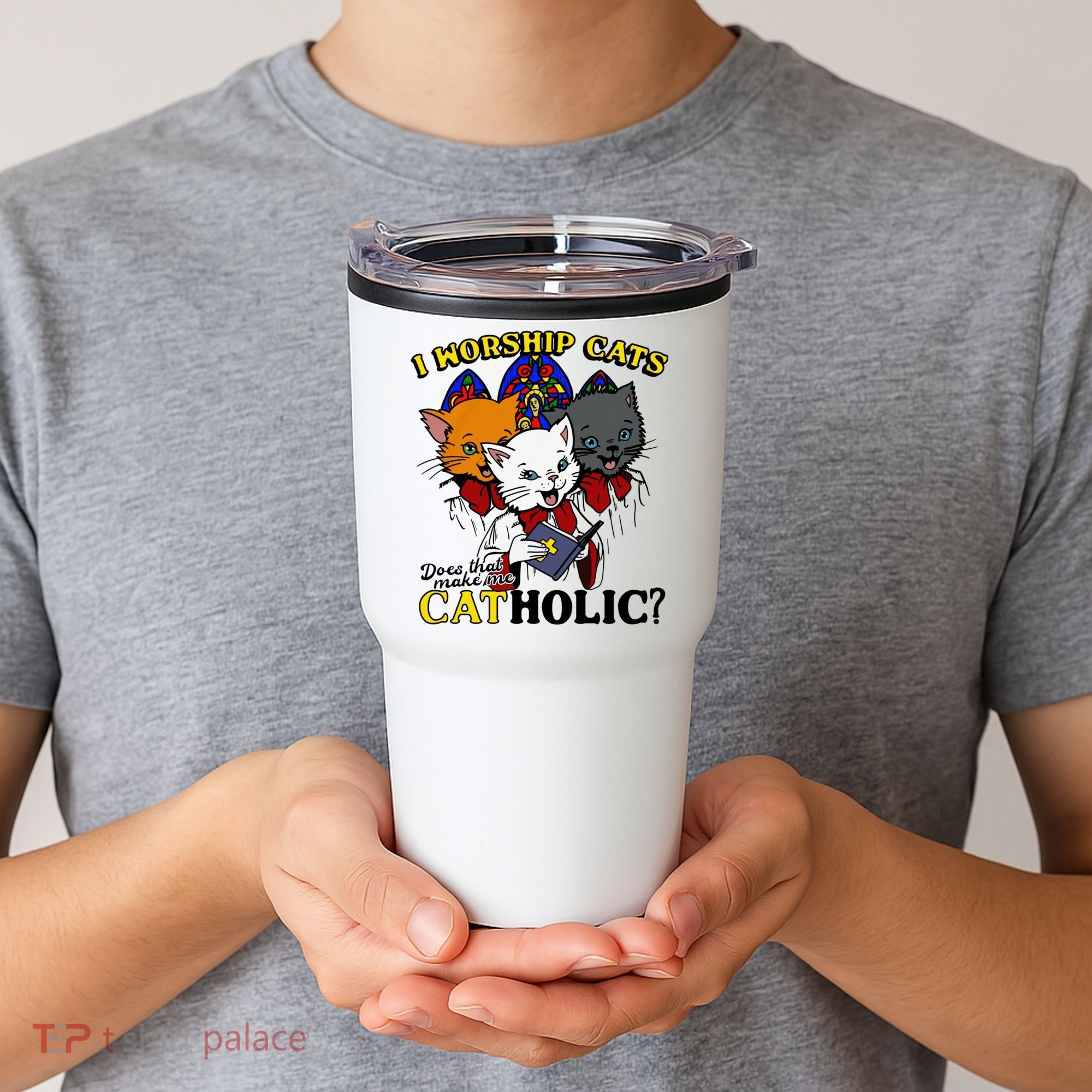 I Worship Cats Does That Make Me Catholic Funny Cat Lovers Tumbler