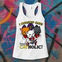 I Worship Cats Does That Make Me Catholic Funny Cat Lovers Women's Tank Top thumb 3