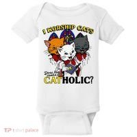 I Worship Cats Does That Make Me Catholic Funny Cat Lovers Baby Bodysuit thumb 0
