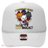 I Worship Cats Does That Make Me Catholic Funny Cat Lovers Hat thumb 0