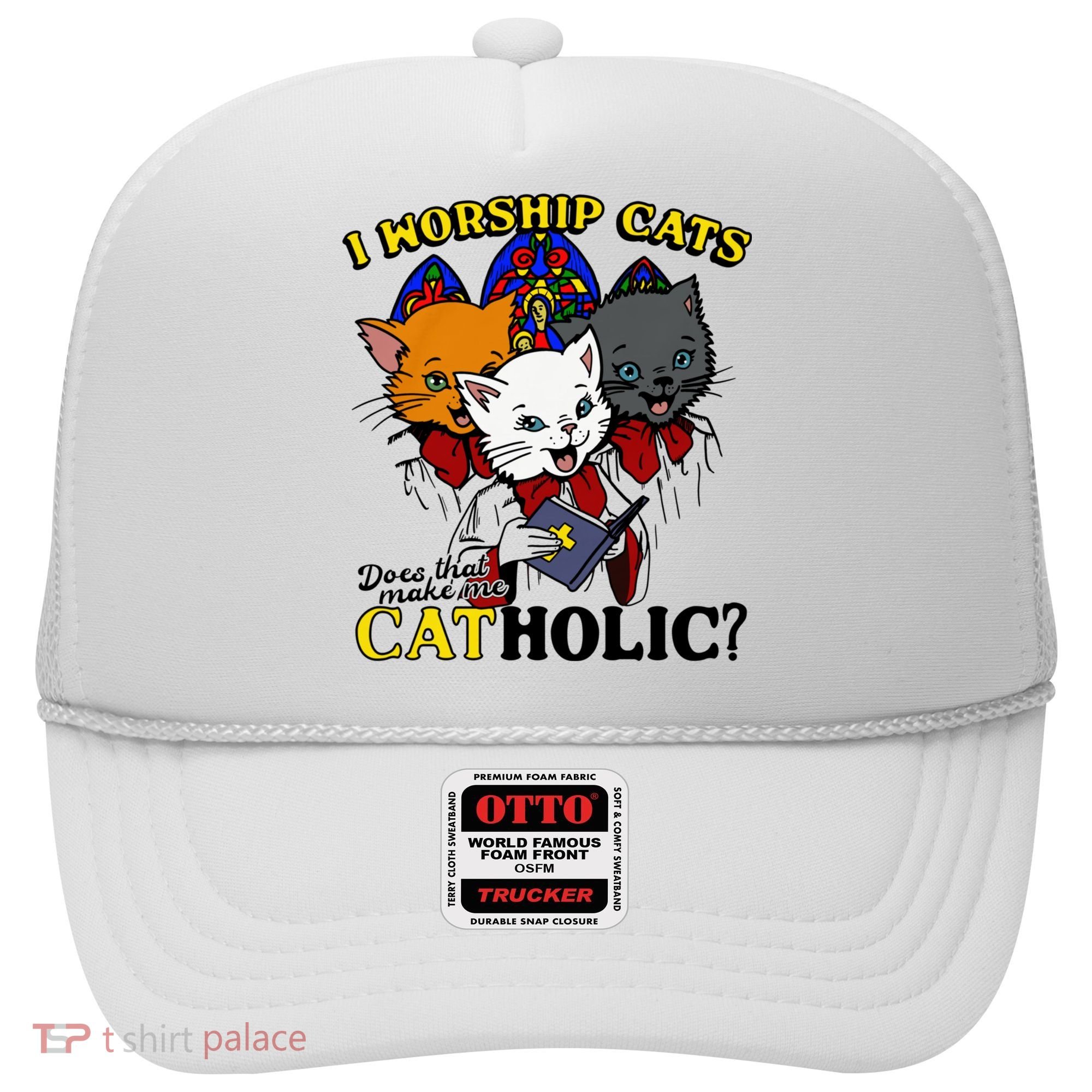 I Worship Cats Does That Make Me Catholic Funny Cat Lovers Hat