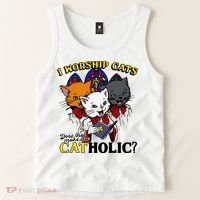 I Worship Cats Does That Make Me Catholic Funny Cat Lovers Tank Top thumb 2
