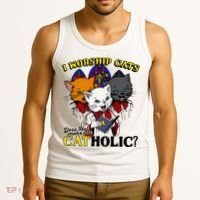 I Worship Cats Does That Make Me Catholic Funny Cat Lovers Tank Top thumb 3