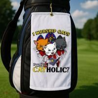 I Worship Cats Does That Make Me Catholic Funny Cat Lovers Golf Towel thumb 2