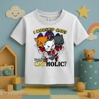 I Worship Cats Does That Make Me Catholic Funny Cat Lovers Toddler T-Shirt thumb 3