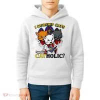 I Worship Cats Does That Make Me Catholic Funny Cat Lovers Kids Hoodie thumb 4