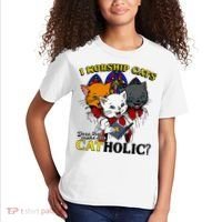 I Worship Cats Does That Make Me Catholic Funny Cat Lovers Kids T-Shirt thumb 2