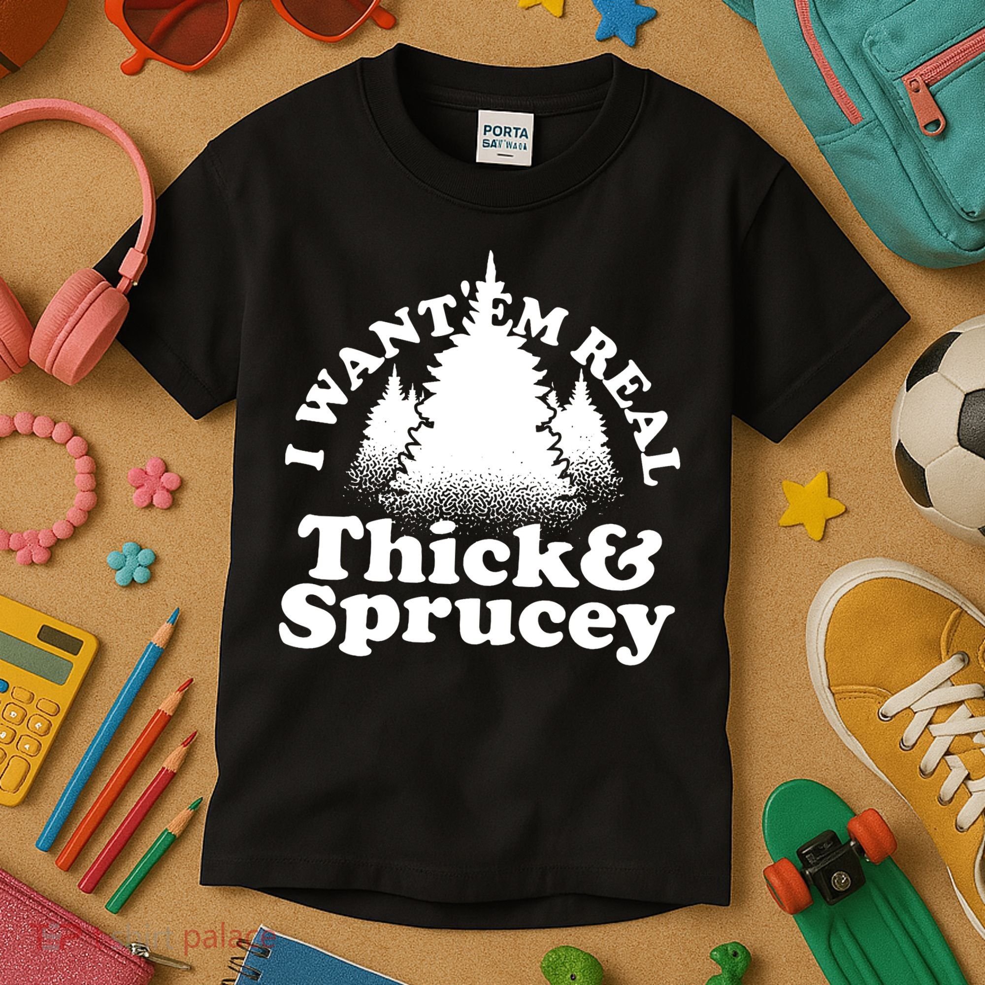 I Want Em Real Thick And Sprucey Funny Christmas Kids T-Shirt