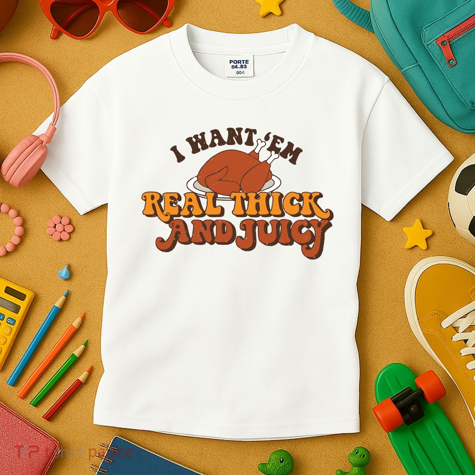 I Want Em Real Thick And Juicy Funny Thanksgiving Kids T-Shirt