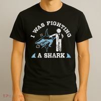 I Was Fighting A Shark Funny Arm Broken T-Shirt thumb 3