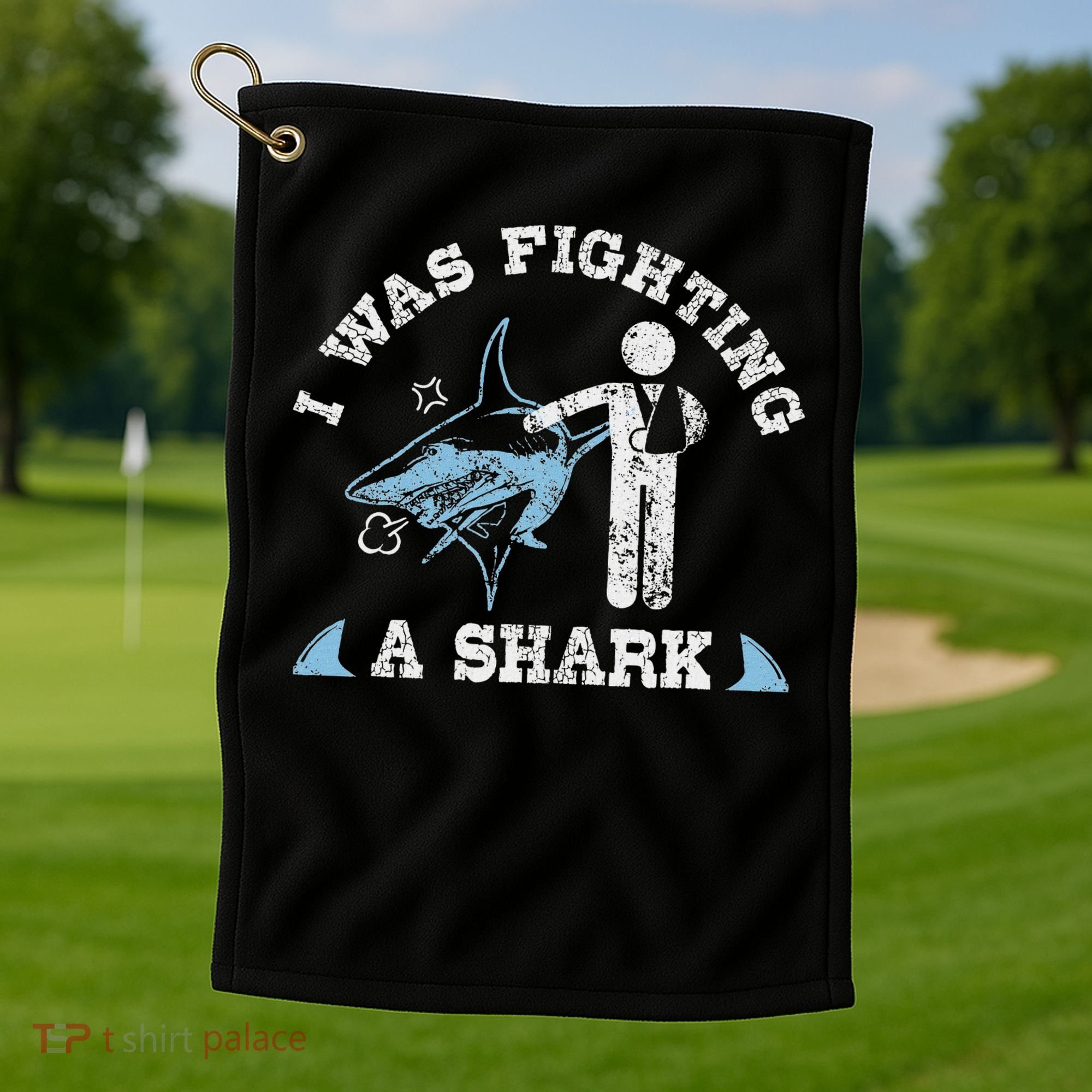 I Was Fighting A Shark Funny Arm Broken Golf Towel