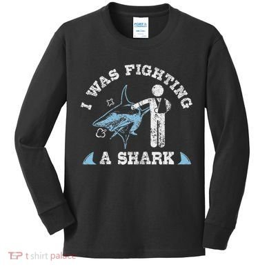 I Was Fighting A Shark Funny Arm Broken Kids Long Sleeve Shirt