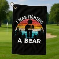 I Was Fighting A Bear Get Well Soon Broken Arm Surgery Retro Golf Towel thumb 1