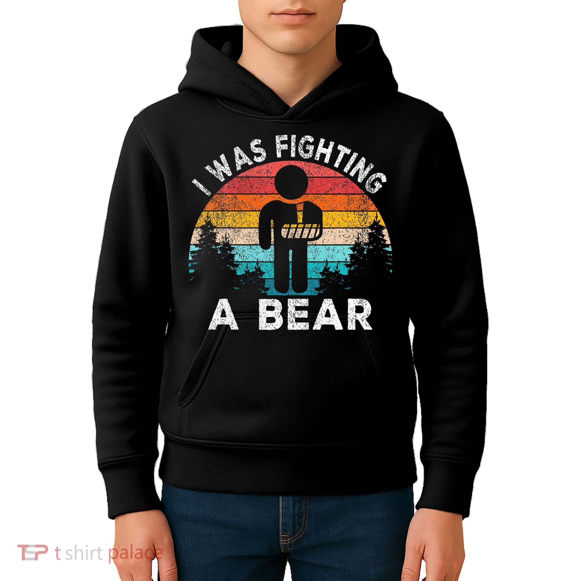 I Was Fighting A Bear Get Well Soon Broken Arm Surgery Retro Kids Hoodie
