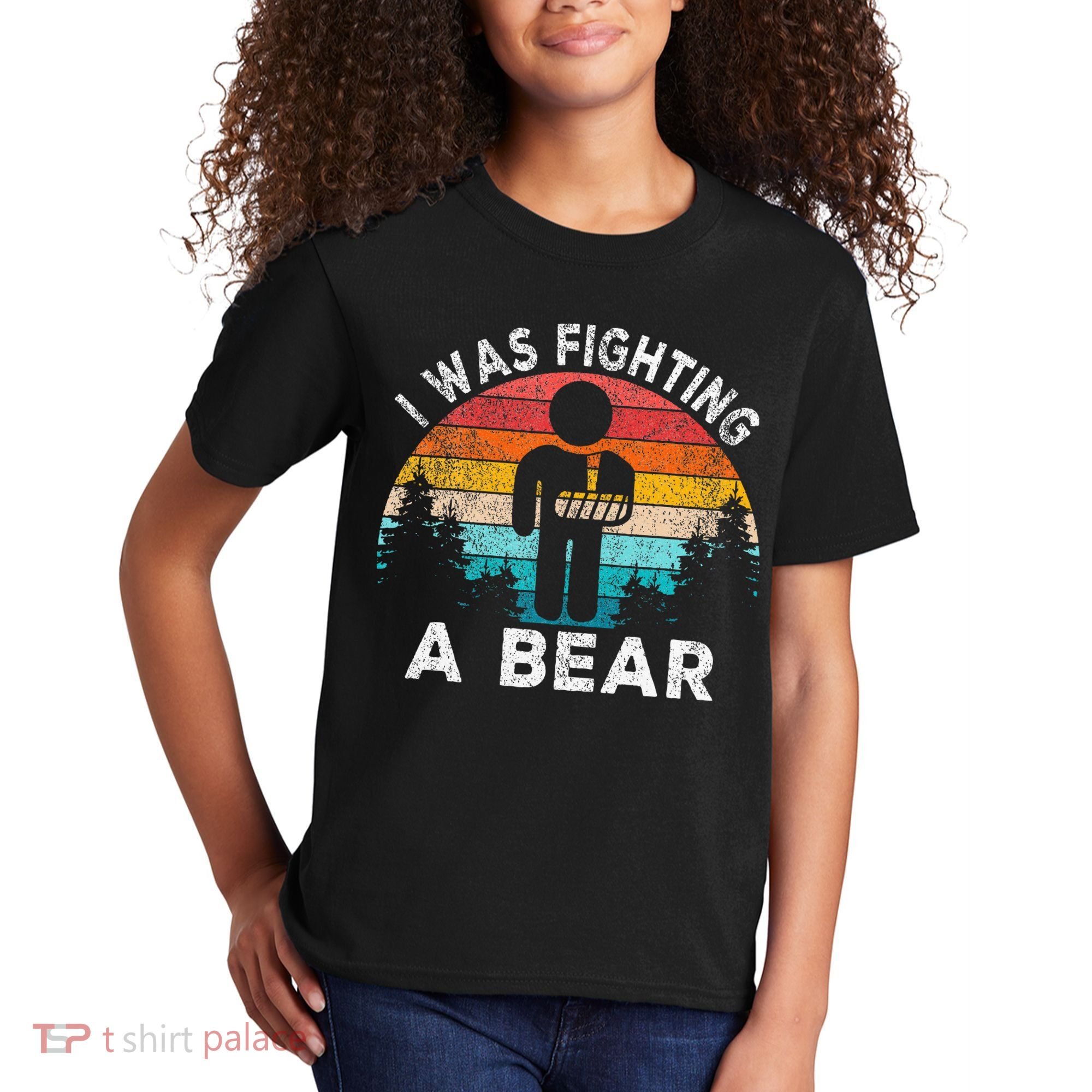 I Was Fighting A Bear Get Well Soon Broken Arm Surgery Retro Kids T-Shirt