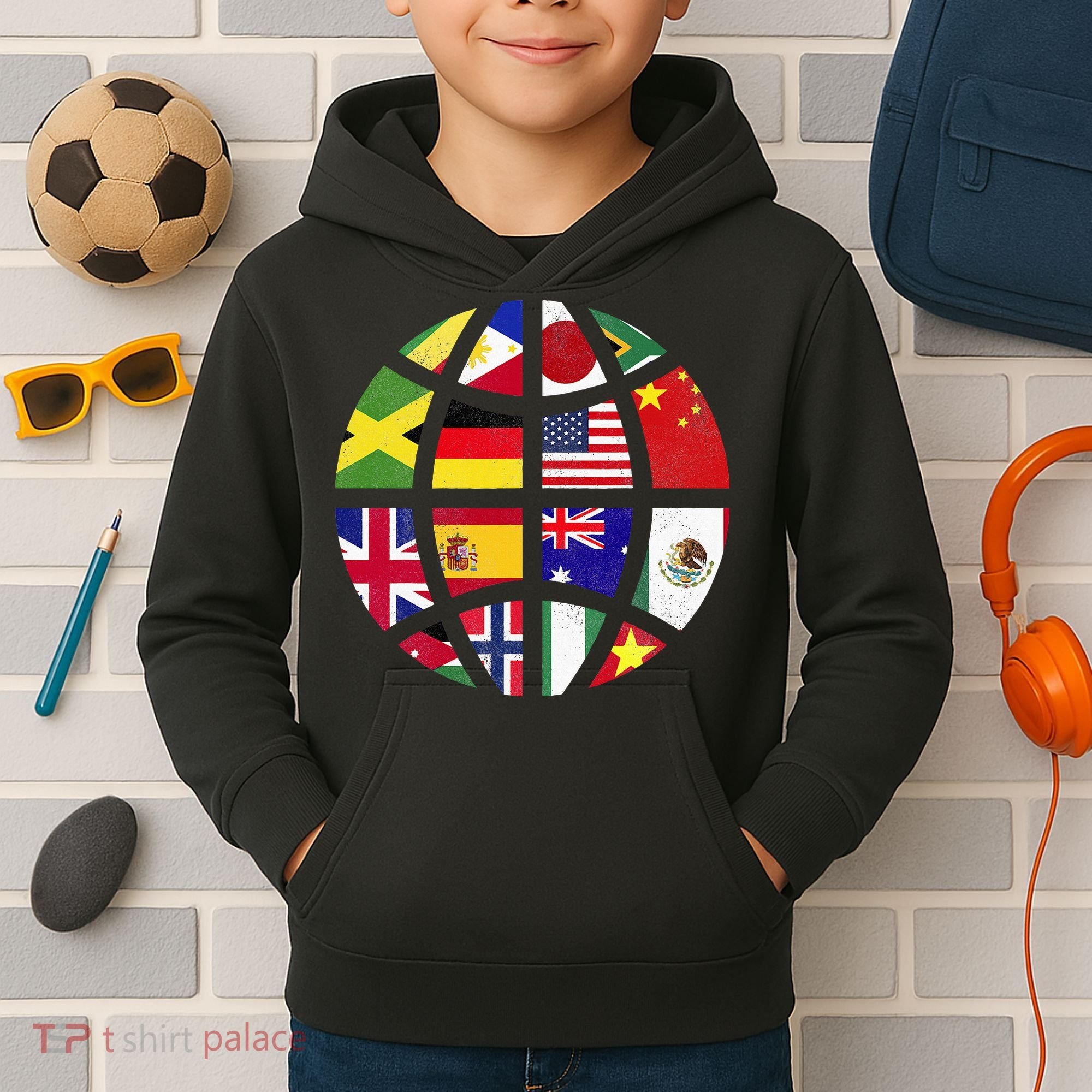 International World Flags Traveler Travelling World Flags Kids Hoodie
