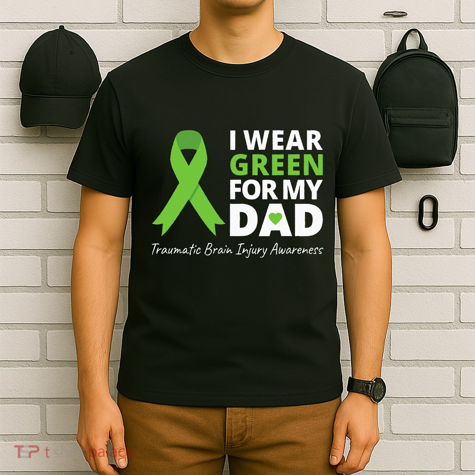 I Wear Green For My Dad TBI Awareness Green Ribbon T-Shirt