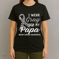 I Wear Gray For My Papa Brain Cancer Awareness Fight Grey T-Shirt thumb 4