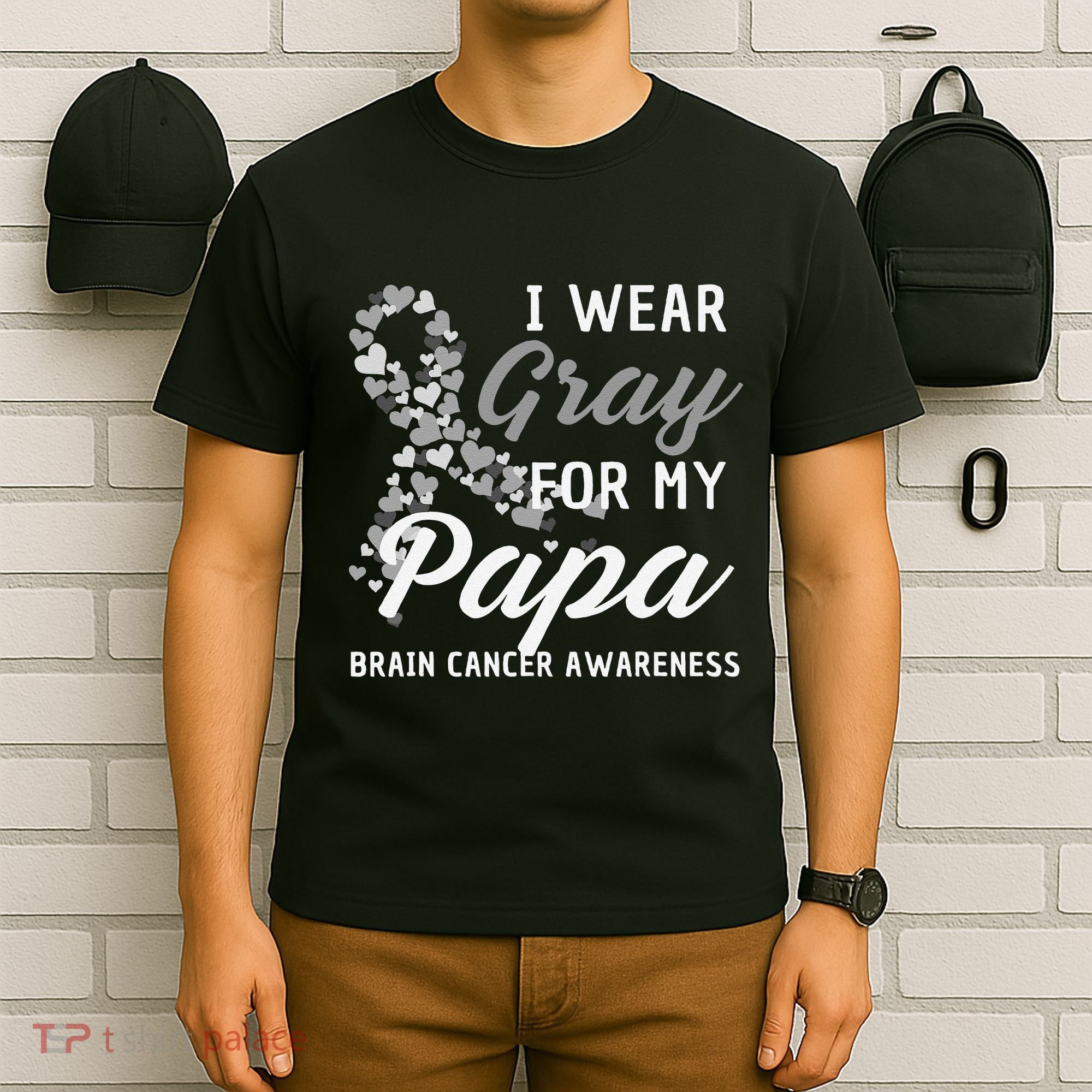 I Wear Gray For My Papa Brain Cancer Awareness Fight Grey T-Shirt