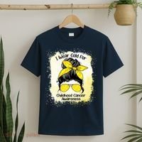 I Wear Gold For Childhood Cancer Awareness Shirts Messy Bun T-Shirt thumb 2