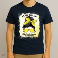 I Wear Gold For Childhood Cancer Awareness Shirts Messy Bun T-Shirt thumb 3
