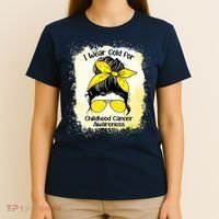 I Wear Gold For Childhood Cancer Awareness Shirts Messy Bun T-Shirt thumb 4