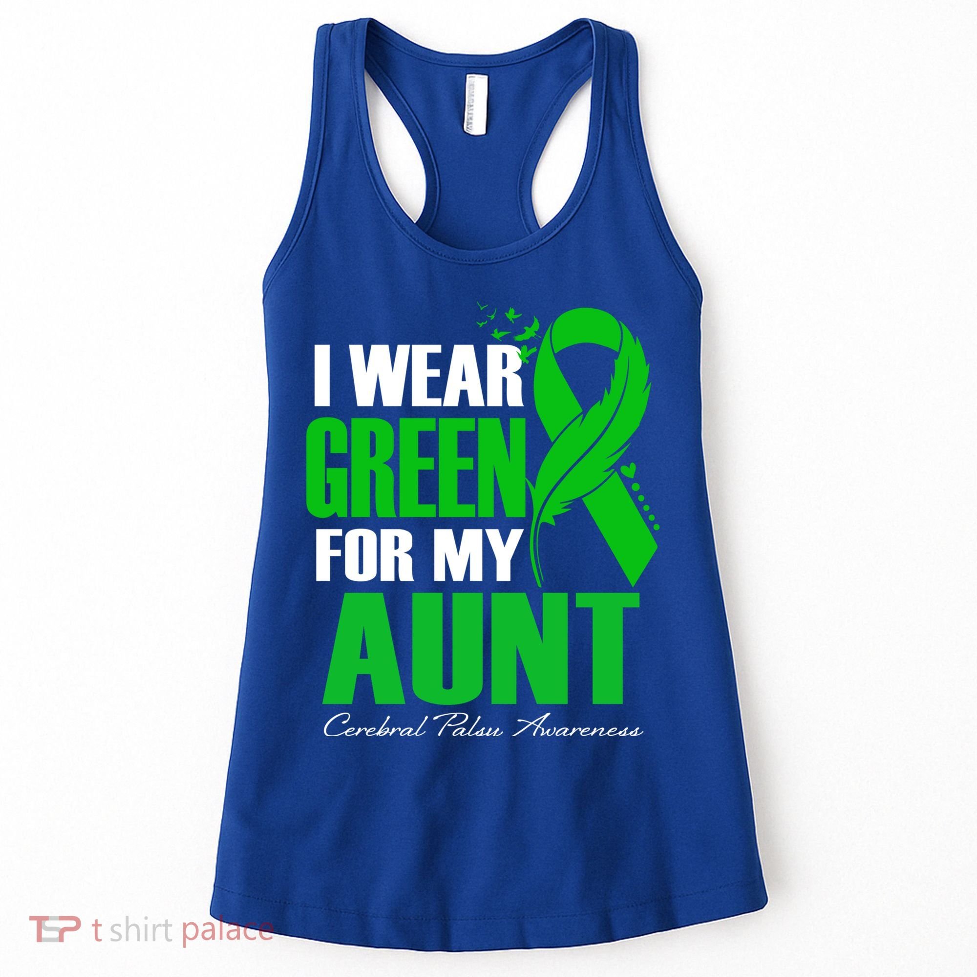 I Wear Green For My Aunt Cerebral Palsy Awareness Feather Cool Gift Women's Tank Top