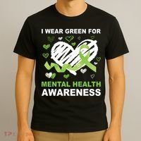 I Wear Green For Mental Health Awareness Ribbon Heart T-Shirt thumb 3