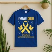 I Wear Gold Hood Cancer Awareness Golden Ribbon Gift T-Shirt thumb 2