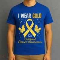 I Wear Gold Hood Cancer Awareness Golden Ribbon Gift T-Shirt thumb 3