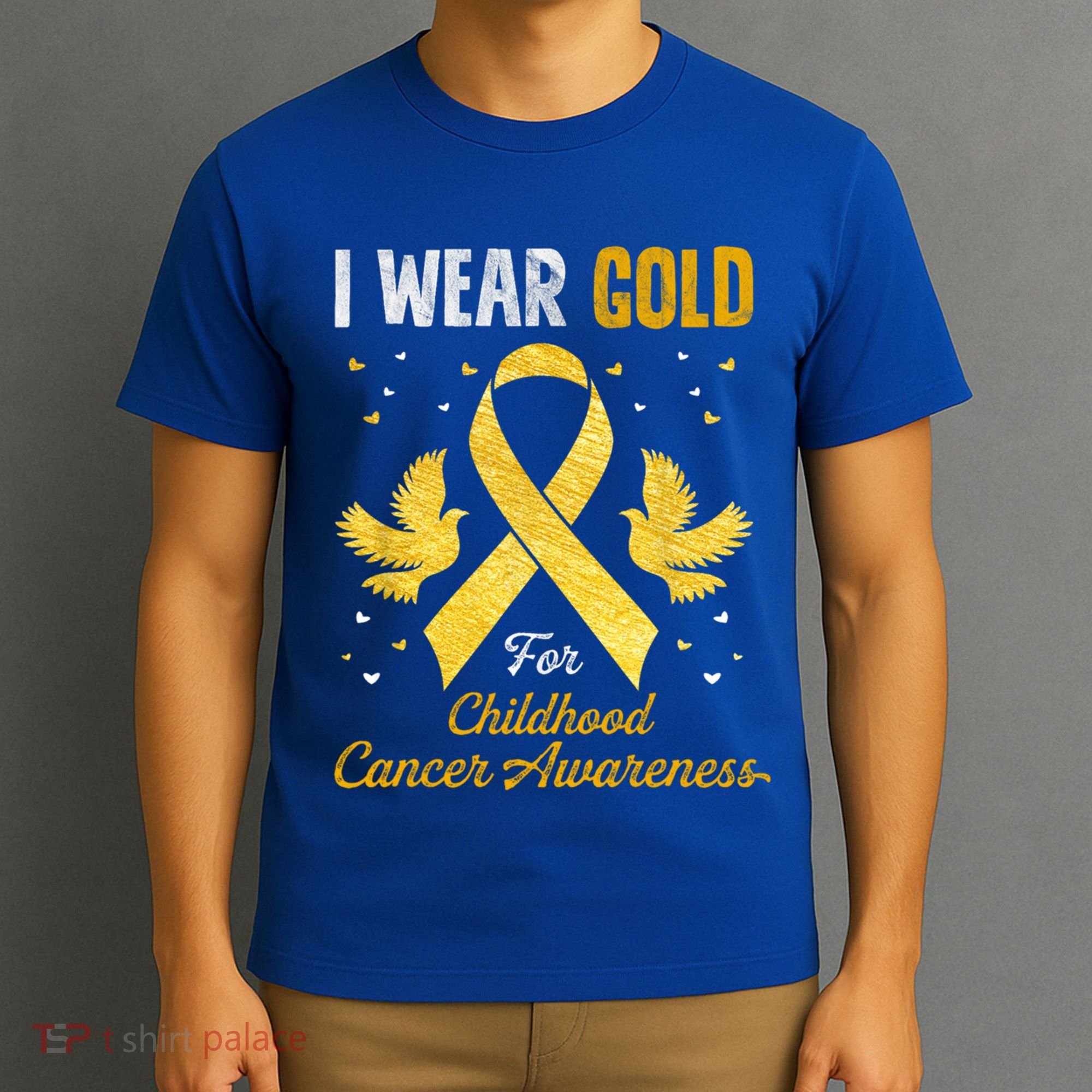 I Wear Gold Hood Cancer Awareness Golden Ribbon Gift T-Shirt