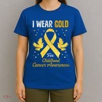 I Wear Gold Hood Cancer Awareness Golden Ribbon Gift T-Shirt thumb 4