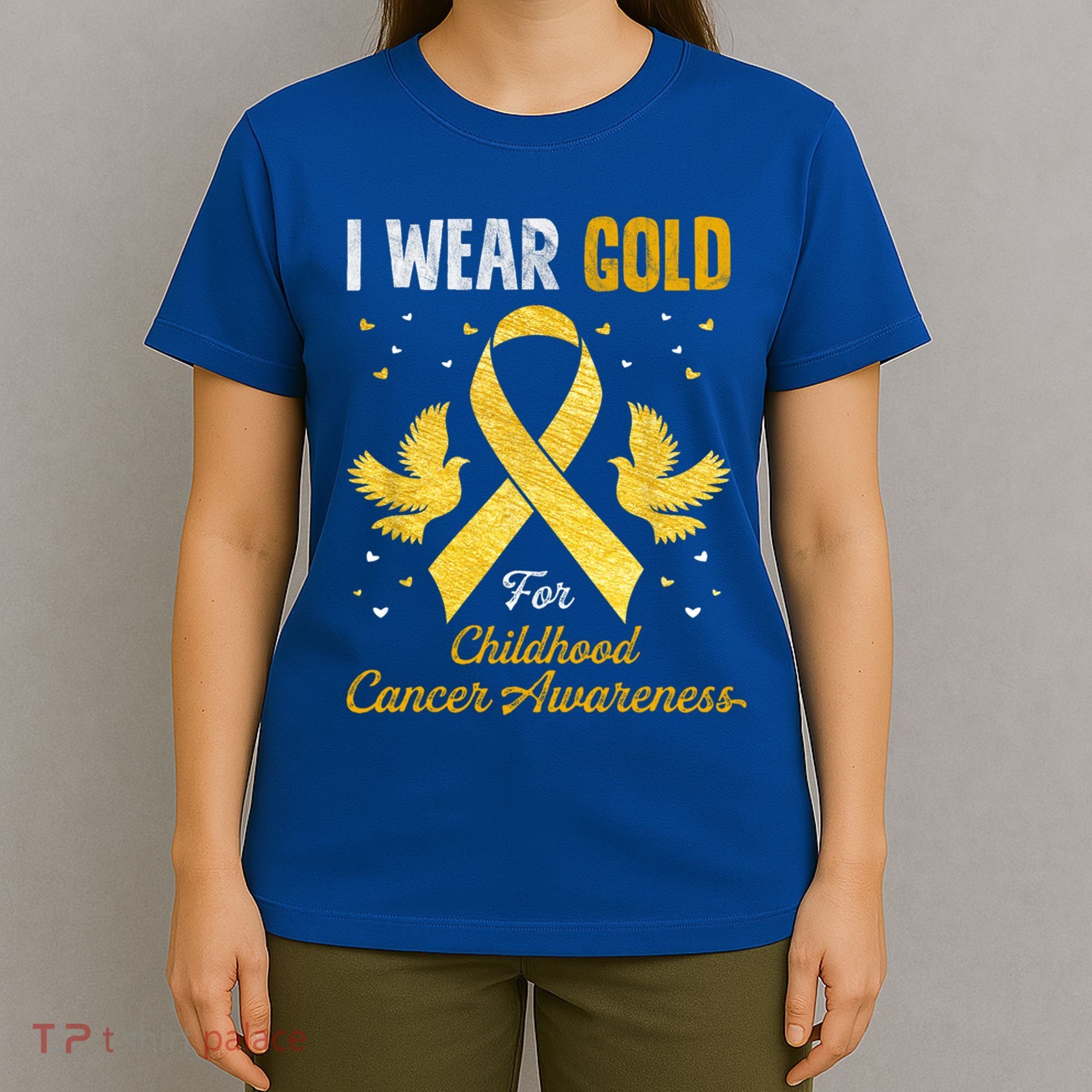 I Wear Gold Hood Cancer Awareness Golden Ribbon Gift T-Shirt