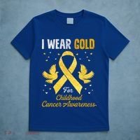 I Wear Gold Hood Cancer Awareness Golden Ribbon Gift T-Shirt thumb 5