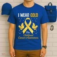 I Wear Gold Hood Cancer Awareness Golden Ribbon Gift T-Shirt thumb 6