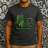 I Wear Green For Mental Health Awareness Butterfly Ribbon T-Shirt thumb 3