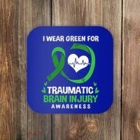 I Wear Green For Traumatic Brain Injury Awareness Gift Coaster thumb 0