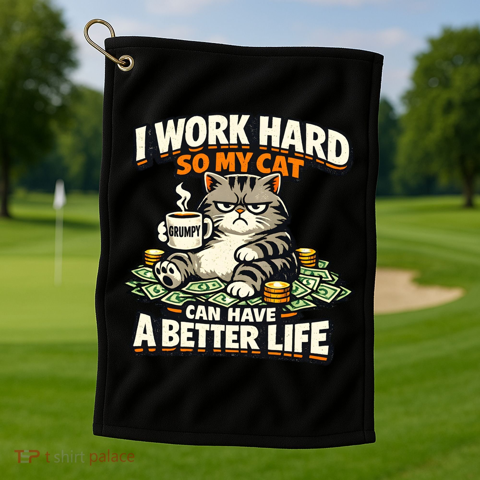 I Work Hard So My Cat Can Have A Better Life Cat Humor Golf Towel
