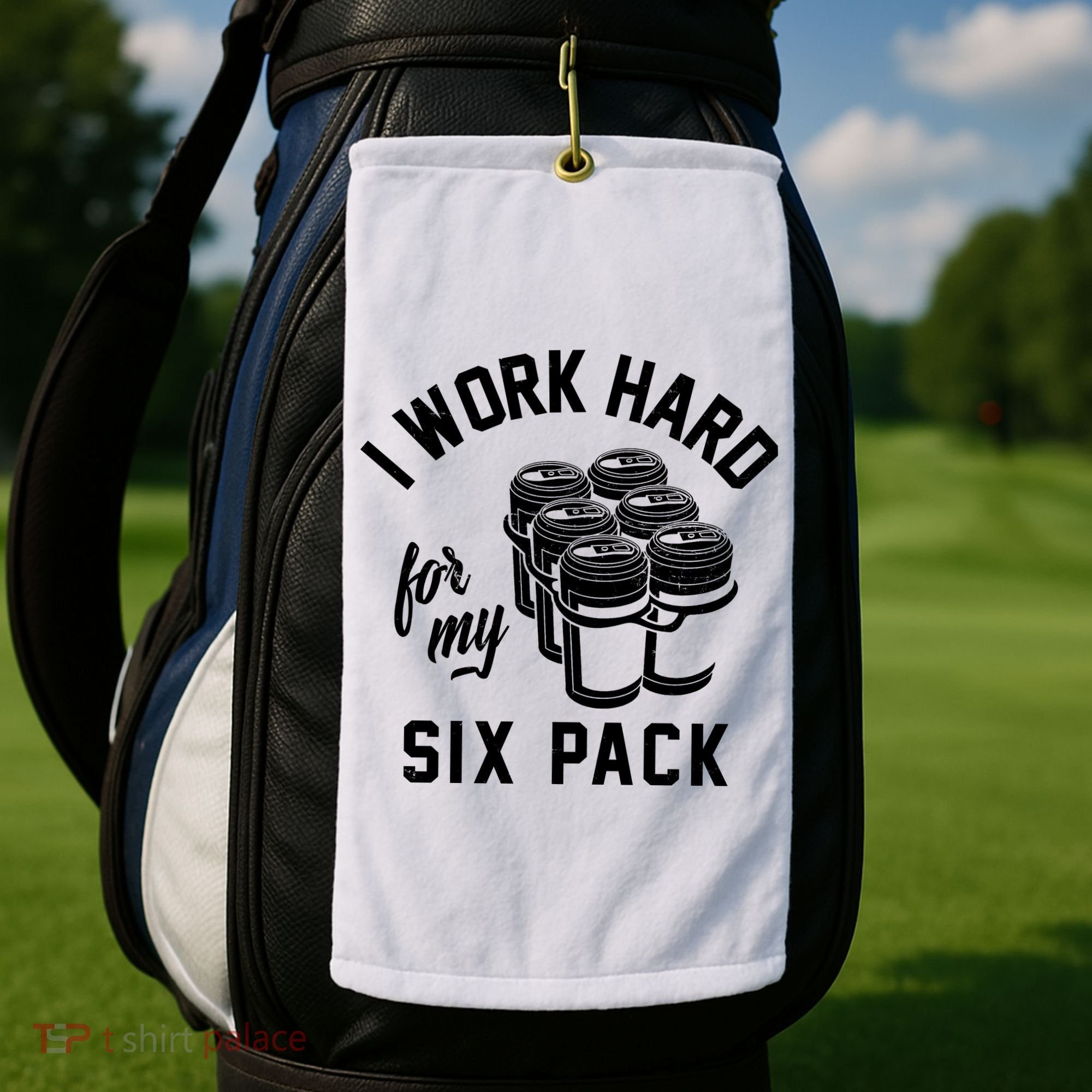 I Work Hard For My Six Pack Funny Beer Meme Golf Towel