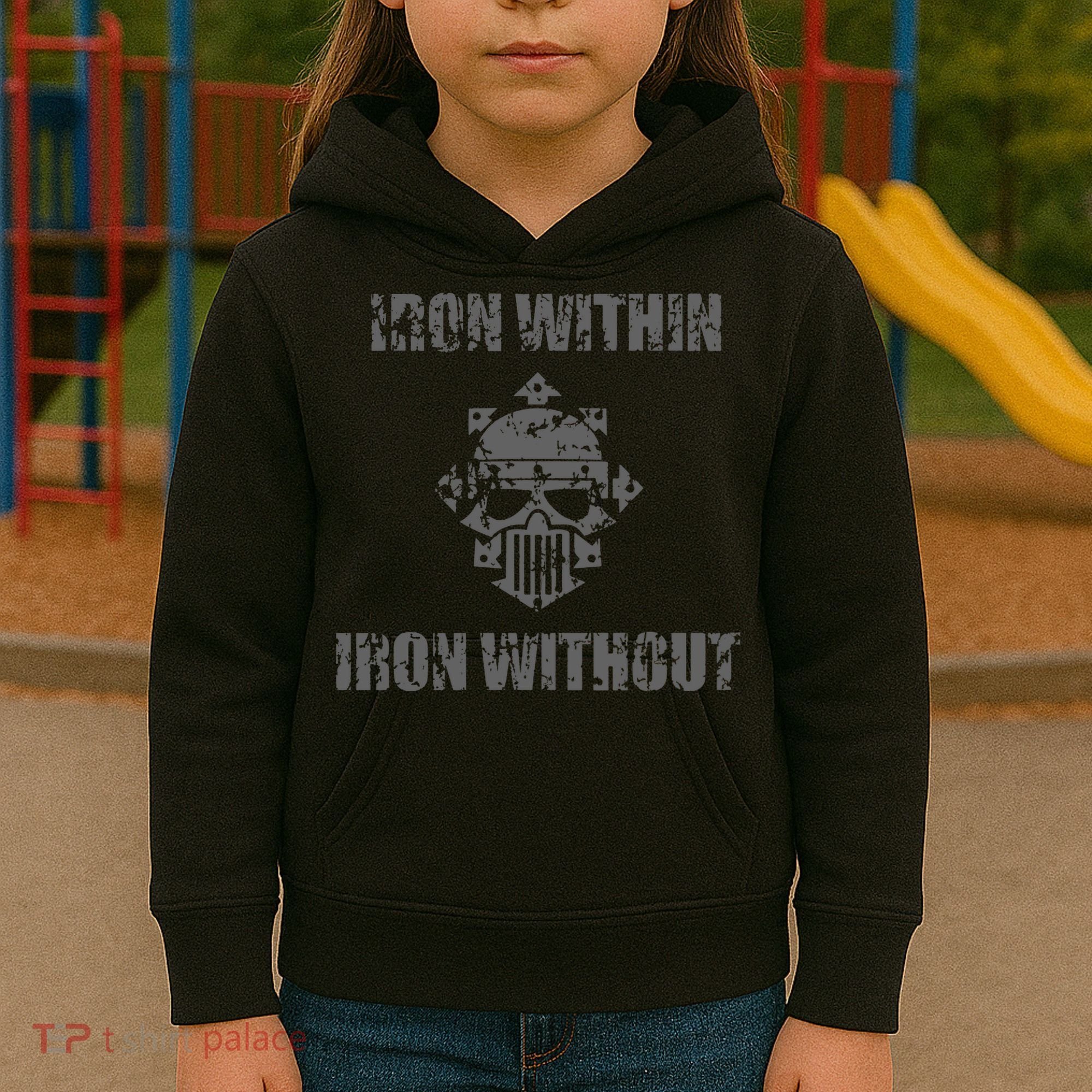 Iron Within Iron Without Marines Helmet Distresses Kids Hoodie