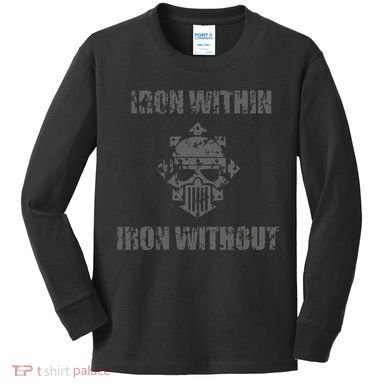 Iron Within Iron Without Marines Helmet Distresses Kids Long Sleeve Shirt