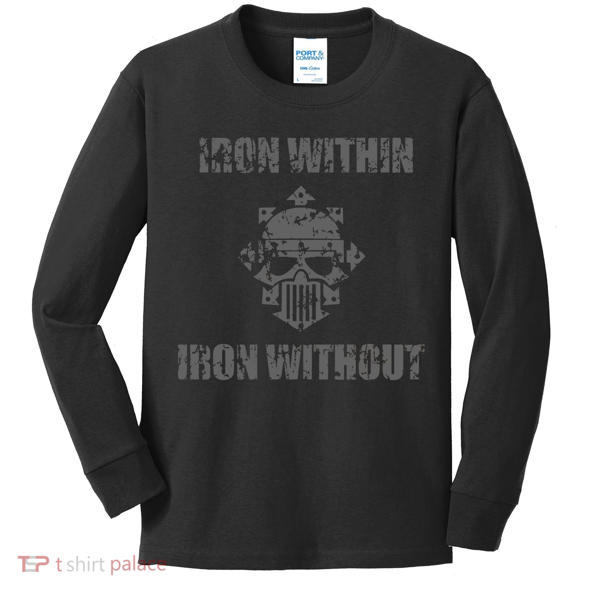 Iron Within Iron Without Marines Helmet Distresses Kids Long Sleeve Shirt