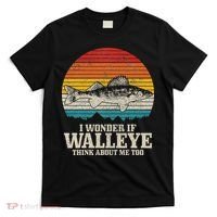 I Wonder If Walleye Think About Me Vintage Fishing Walleye T-Shirt thumb 0